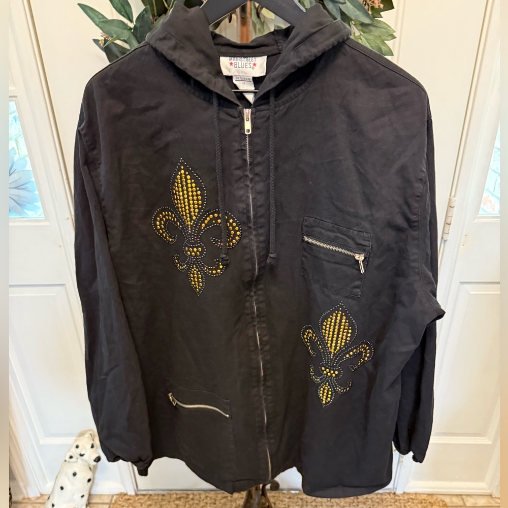 Mainstreet Blues Lightweight Fleur De Lis Studded Lightweight Jacket Full Zip 1X